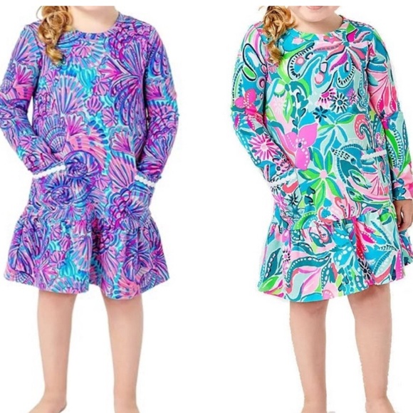 Lilly Pulitzer Other - 2 Lilly Pulitzer Vira Dresses Girls XL Long Sleeve Dresses Colorful Tropical lot